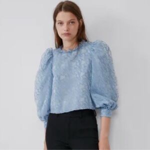 Zara Light Blue Organza Blouse